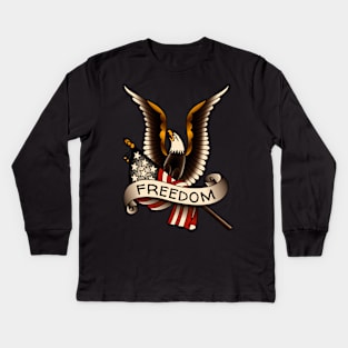 OldSalt American Traditional Freedom Eagle with Flag Kids Long Sleeve T-Shirt